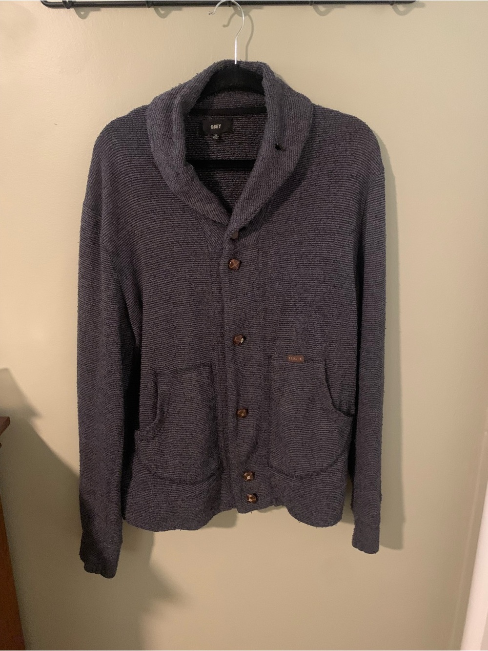Obey Men's Shawl Collar Cardigan Sweater - Charcoal Gray